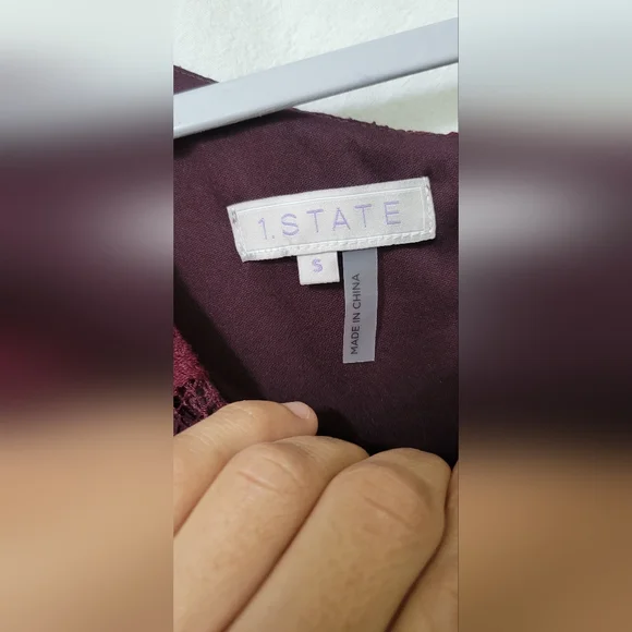 1.State Womens Lace One Shoulder Blouse  - Burgundy NWT SIZE S - Picture 7 of 12